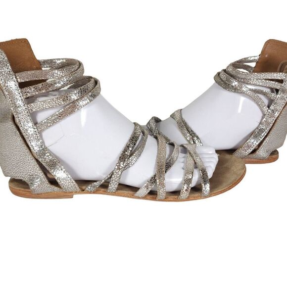 Free People Women's Juliette US7,5 EU38 Silver Metallic Lace Gladiator Sandals - Picture 10 of 14